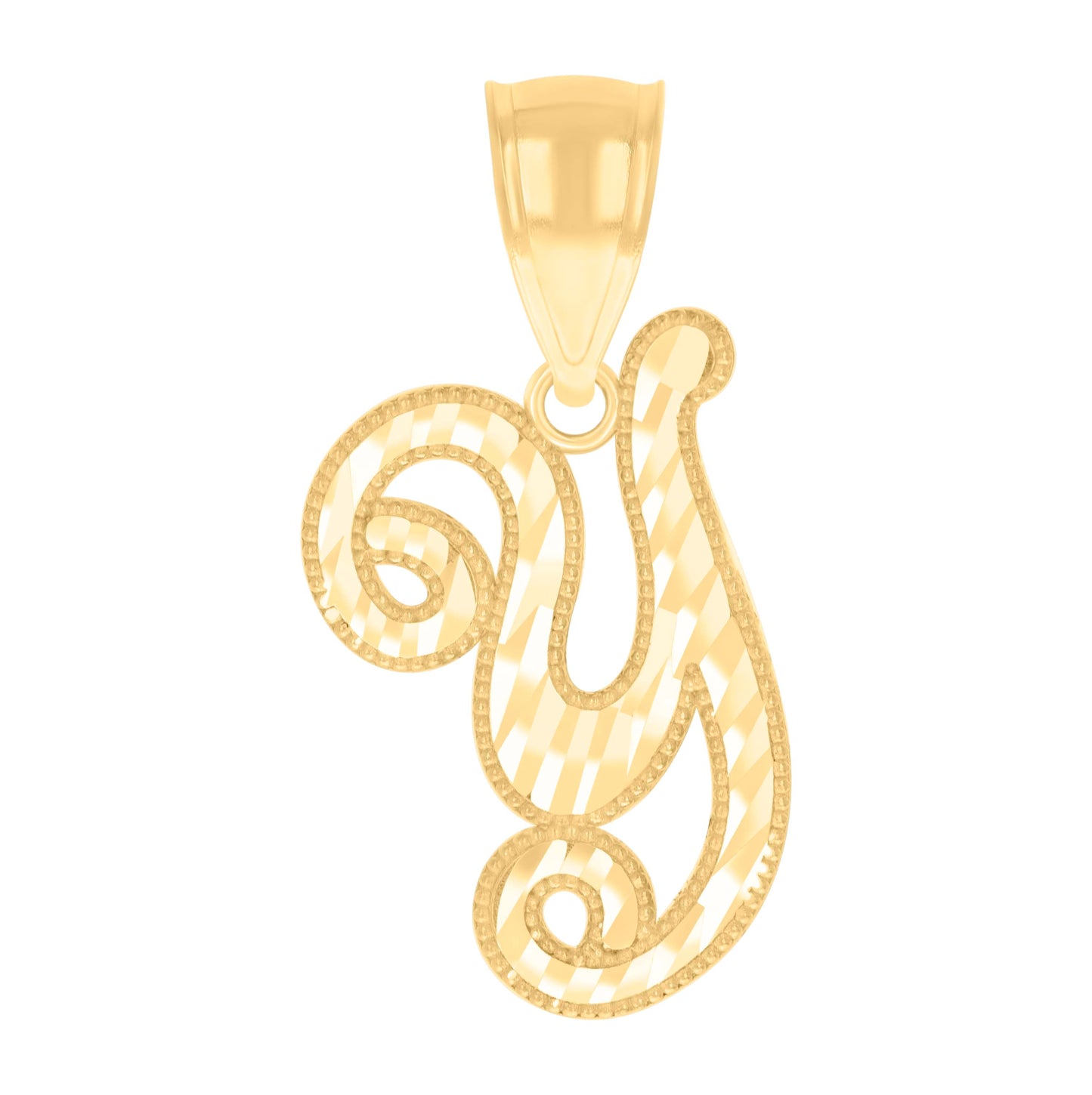 14K Yellow Gold Unisex Diamond-cut Initial Alphabet Charm Pendant