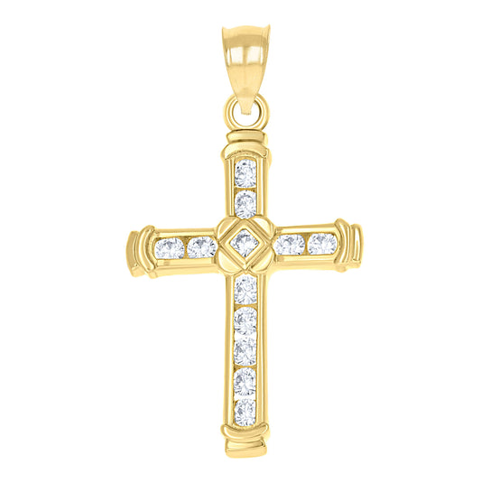 10K Yellow Gold Womens Mens Round Cubic Zirconia Cubic-Zirconia Cross Religious Charm Pendant