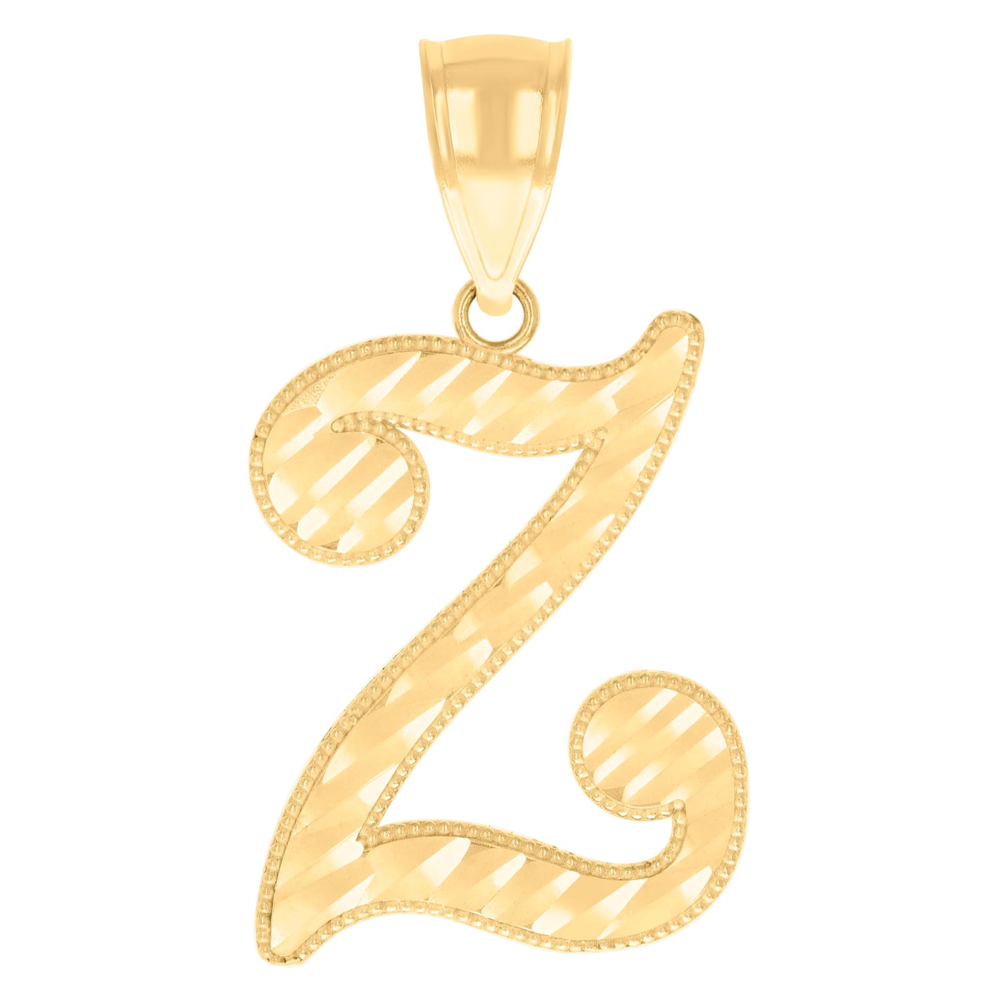 14K Yellow Gold Unisex Diamond-cut Initial Alphabet Charm Pendant