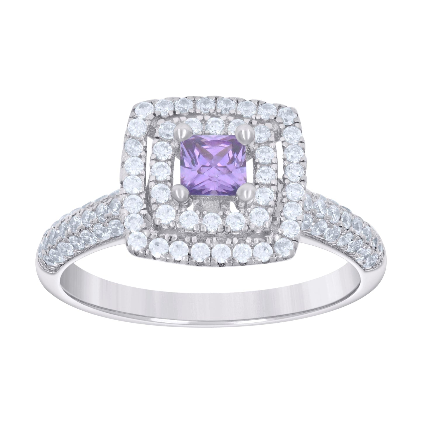 Sterling Silver Womens Princess-Cut Round Cubic-Zirconia Square Fashion Bridal Anniversary Wedding Engagement Band Ring