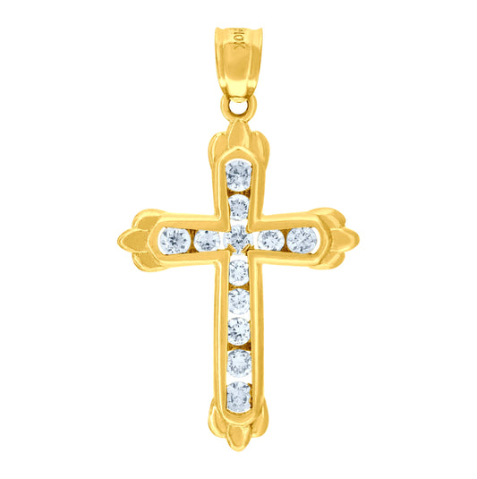 10K Yellow Gold Unisex Cubic Zirconia Cross Religious Charm Pendant