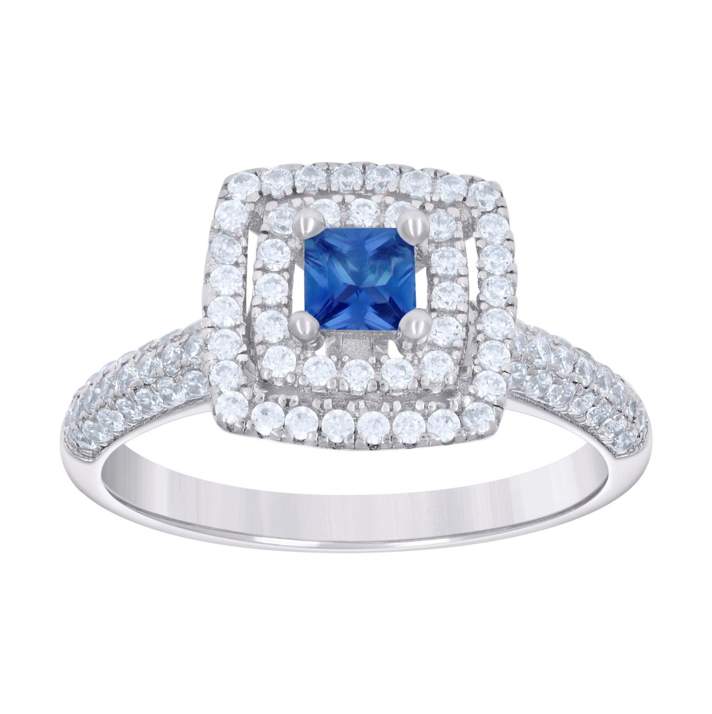Sterling Silver Womens Princess-Cut Round Cubic-Zirconia Square Fashion Bridal Anniversary Wedding Engagement Band Ring