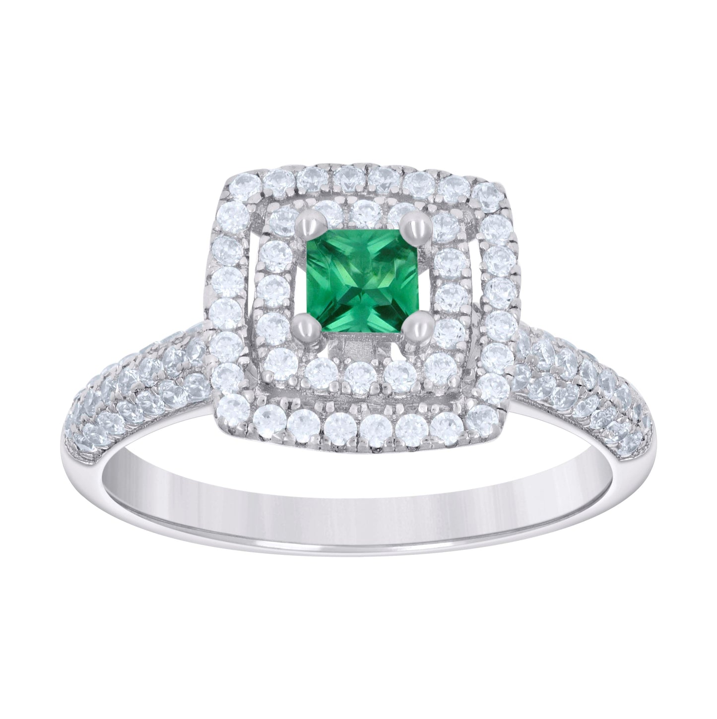 Sterling Silver Womens Princess-Cut Round Cubic-Zirconia Square Fashion Bridal Anniversary Wedding Engagement Band Ring