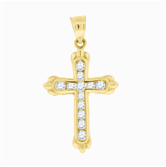 10K Yellow Gold Mens Women Cubic Zirconia Cubic-Zirconia Cross Religious Charm Pendant