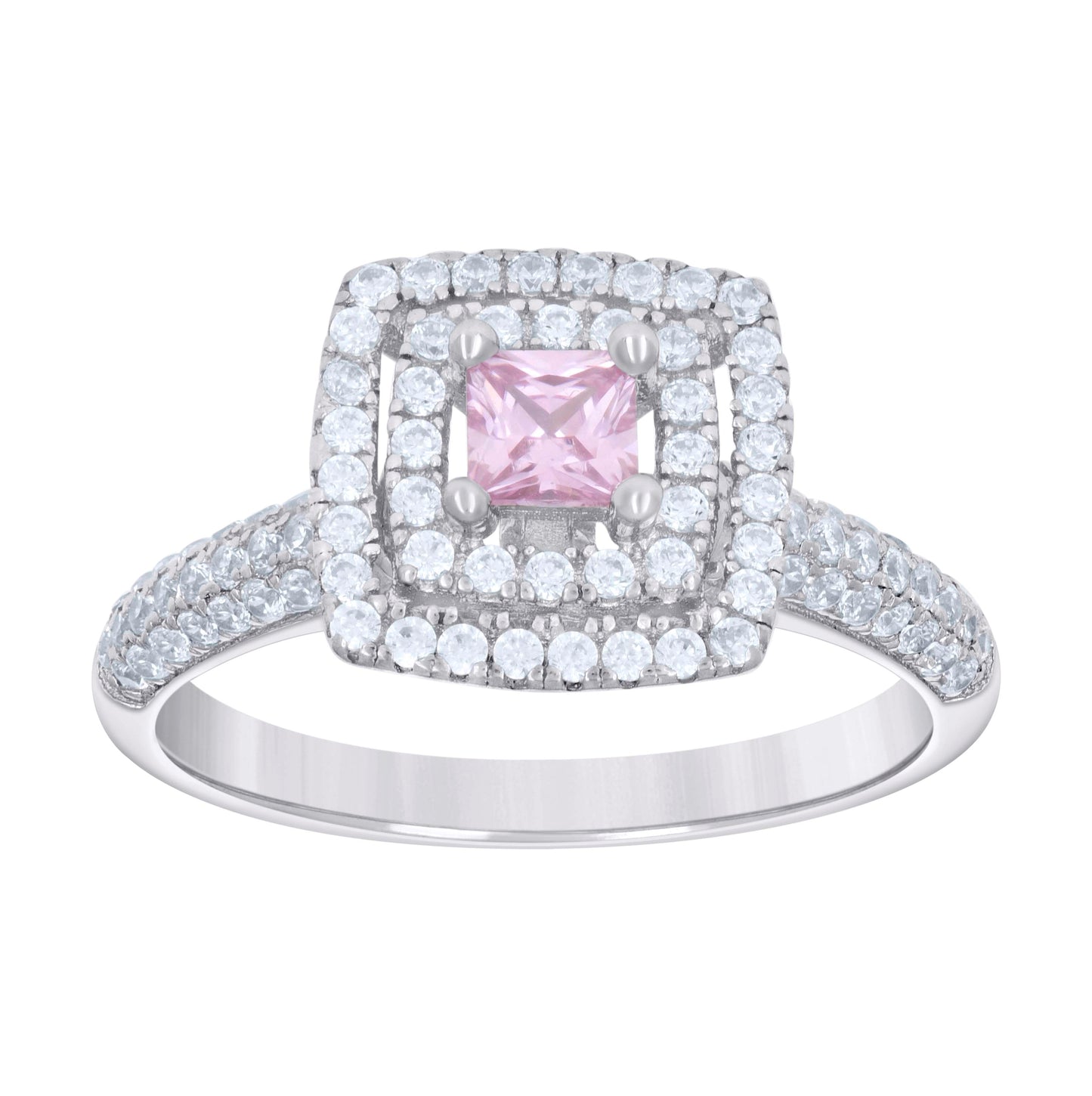 Sterling Silver Womens Princess-Cut Round Cubic-Zirconia Square Fashion Bridal Anniversary Wedding Engagement Band Ring