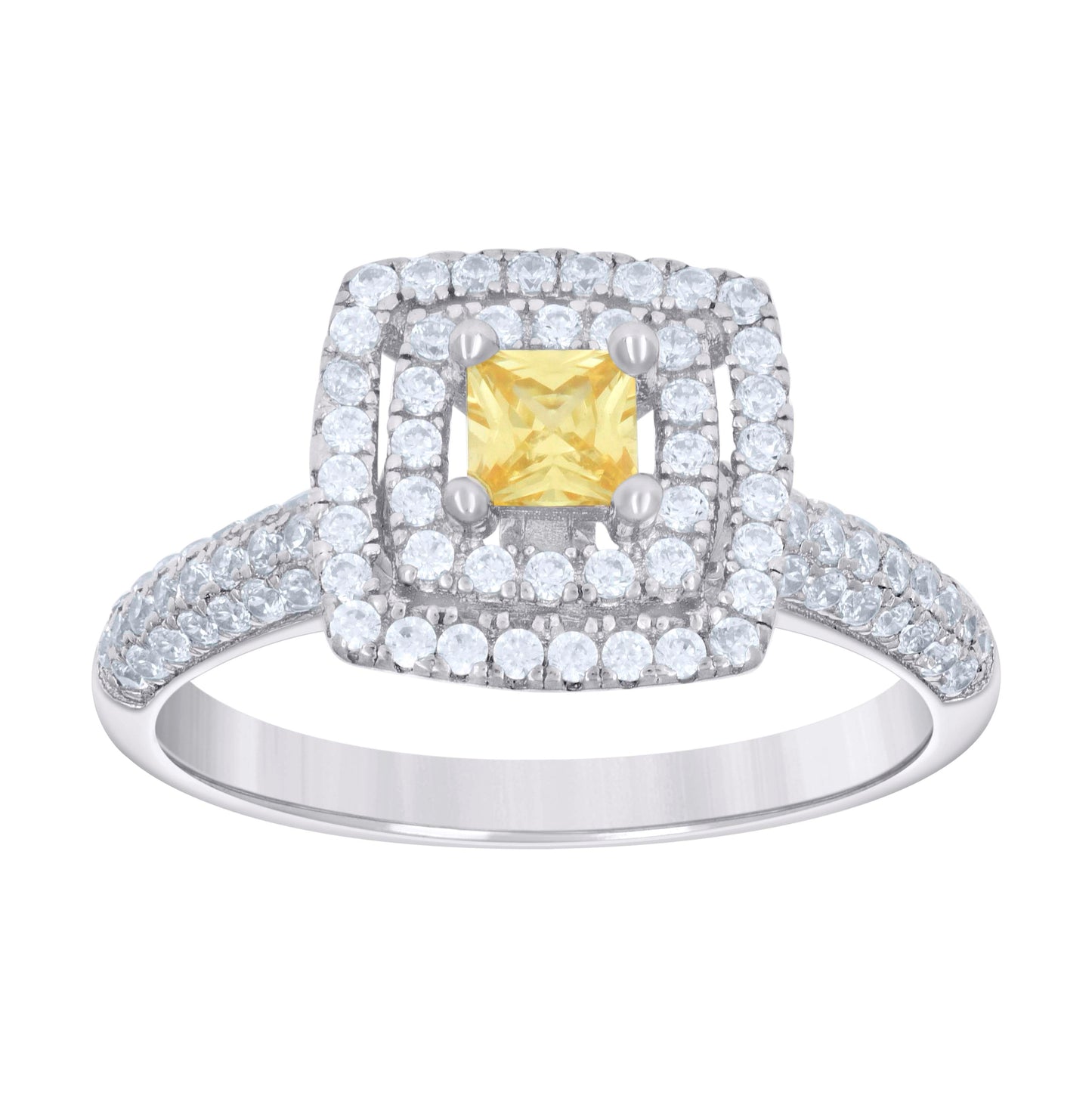 Sterling Silver Womens Princess-Cut Round Cubic-Zirconia Square Fashion Bridal Anniversary Wedding Engagement Band Ring