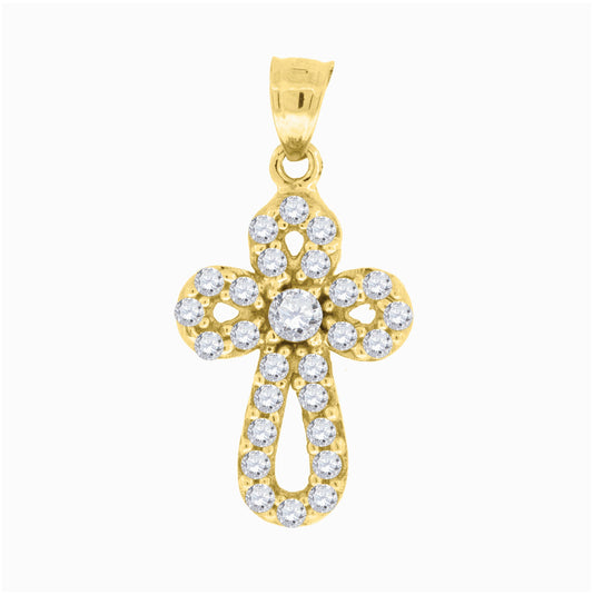 10K Yellow Gold Womens Round Cubic Zirconia Cubic-Zirconia Cross Religious Charm Pendant