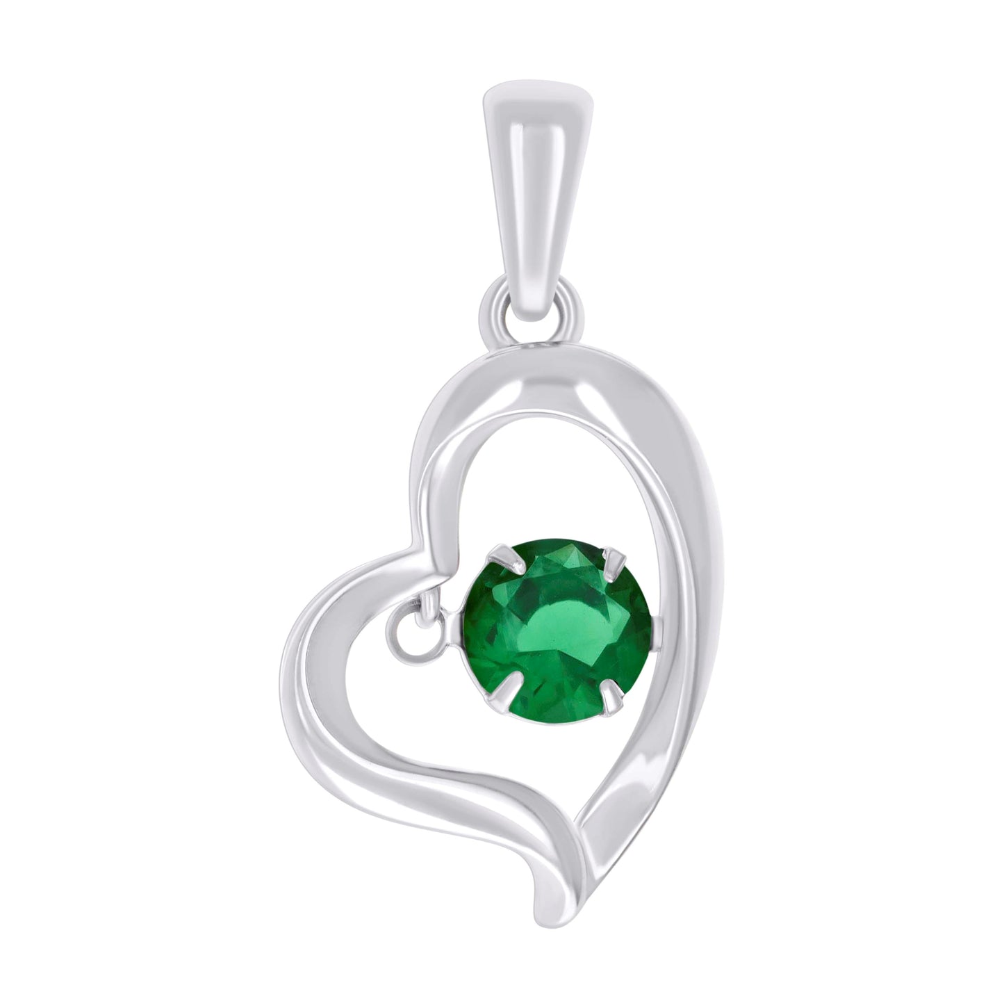 Sterling Silver Womens Cubic-Zirconia Heart Charm Pendant