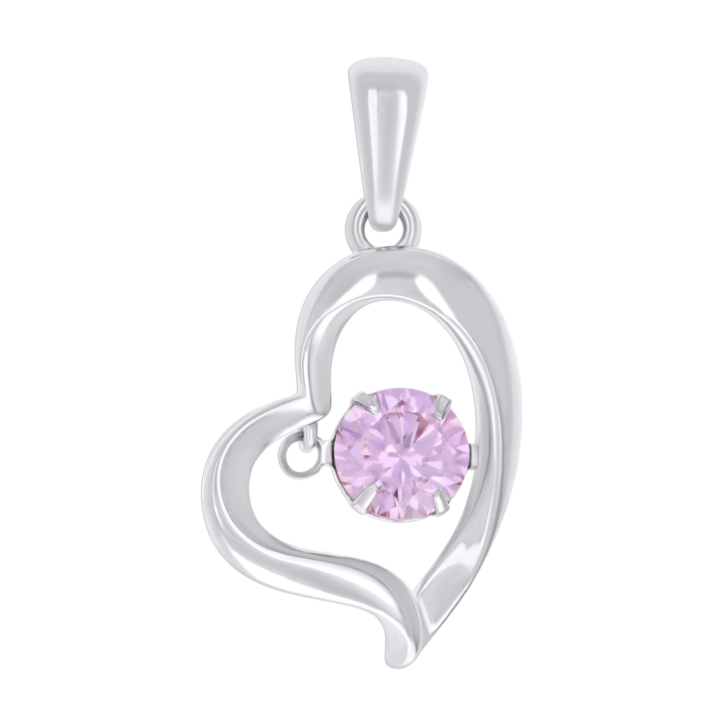 Sterling Silver Womens Cubic-Zirconia Heart Charm Pendant