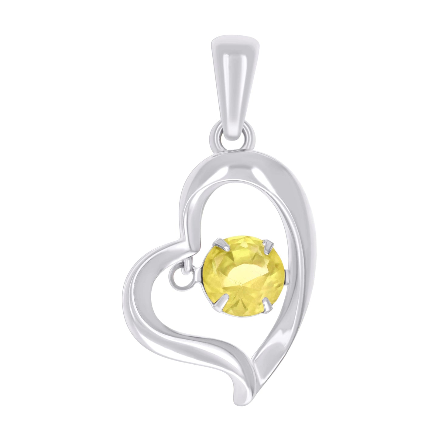 Sterling Silver Womens Cubic-Zirconia Heart Charm Pendant