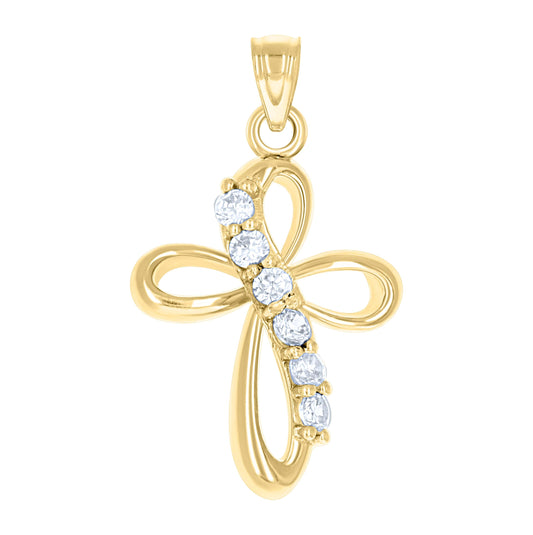 10K Yellow Gold Unisex Cubic Zirconia Cubic-Zirconia Cross Religious Charm Pendant