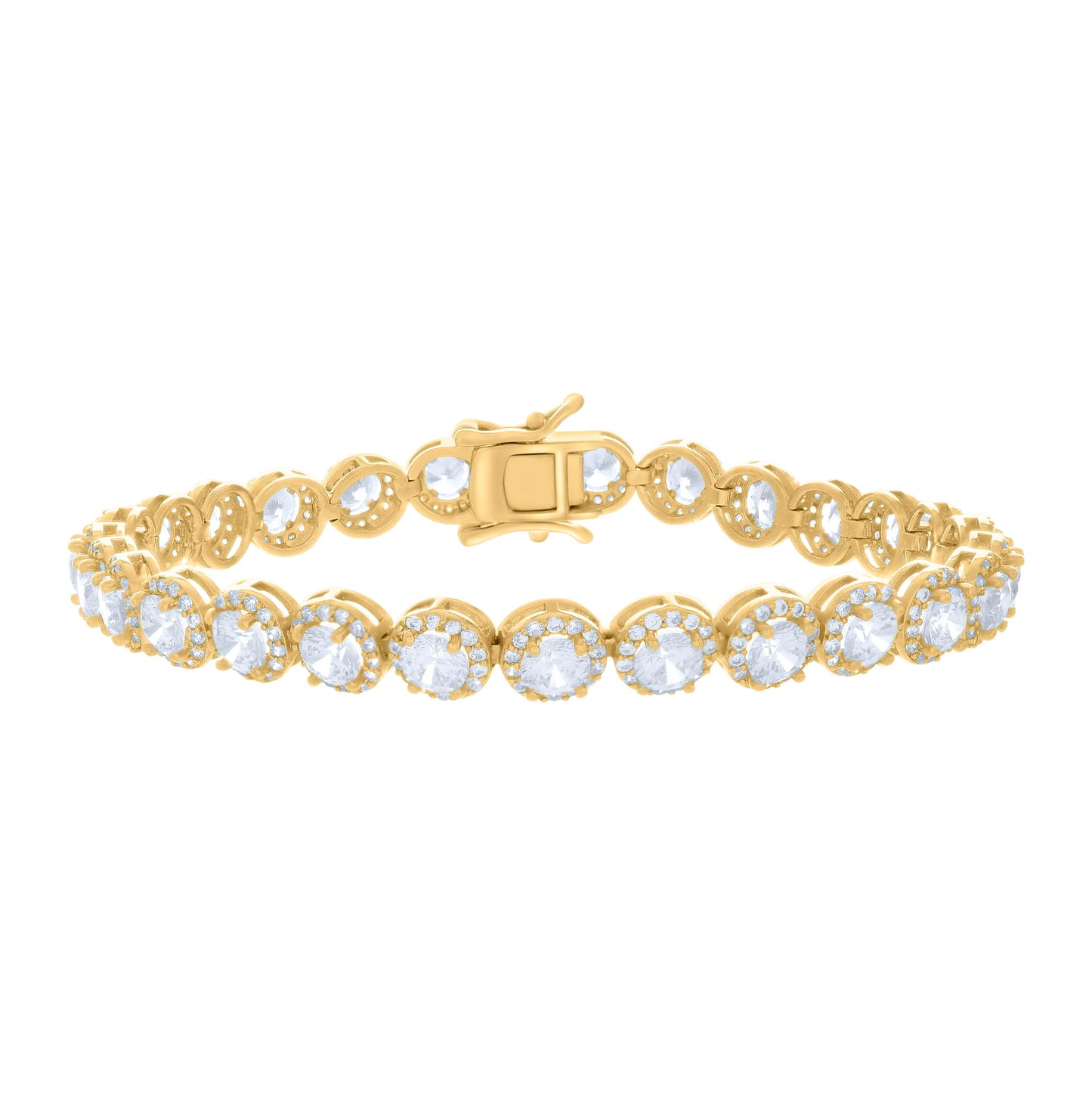 Sterling Silver Yellow-tone Women Cubic-Zirconia Fashion Link Bracelet 7 Inches