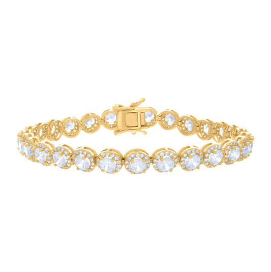 Sterling Silver Yellow-tone Women Cubic-Zirconia Fashion Link Bracelet 7 Inches