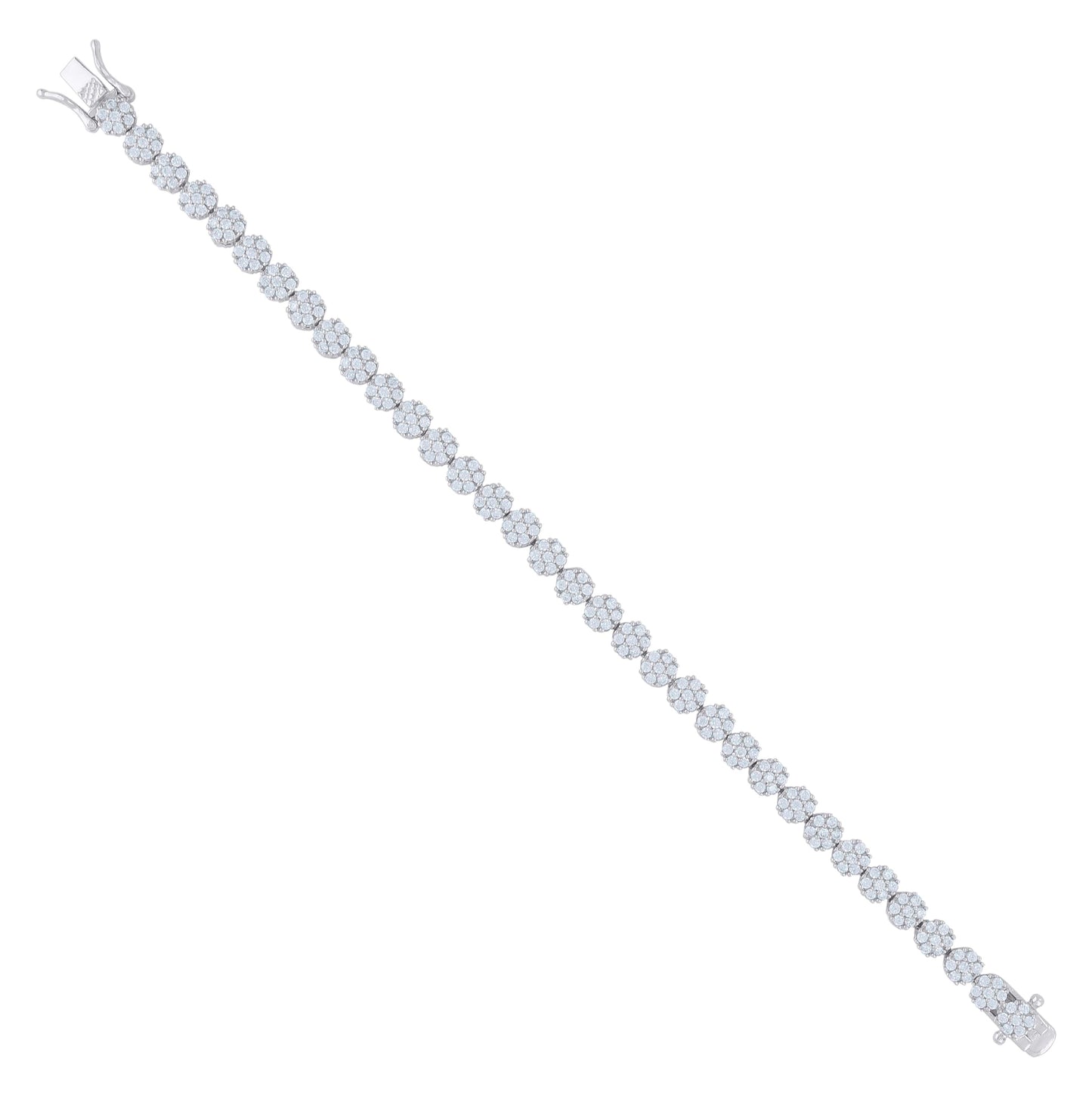 Sterling Silver Women Cubic-Zirconia Flower Link Bracelet Size 7 Inches
