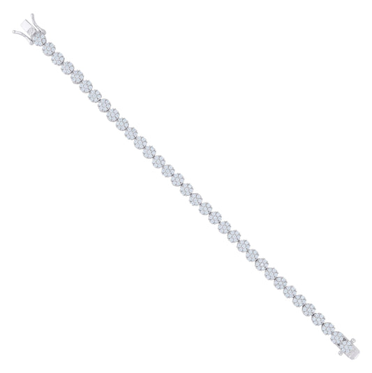 Sterling Silver Women Cubic-Zirconia Flower Link Bracelet Size 7 Inches