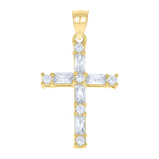 10K Yellow Gold Womens Mens Round Cubic Zirconia Cubic-Zirconia Cross Religious Charm Pendant