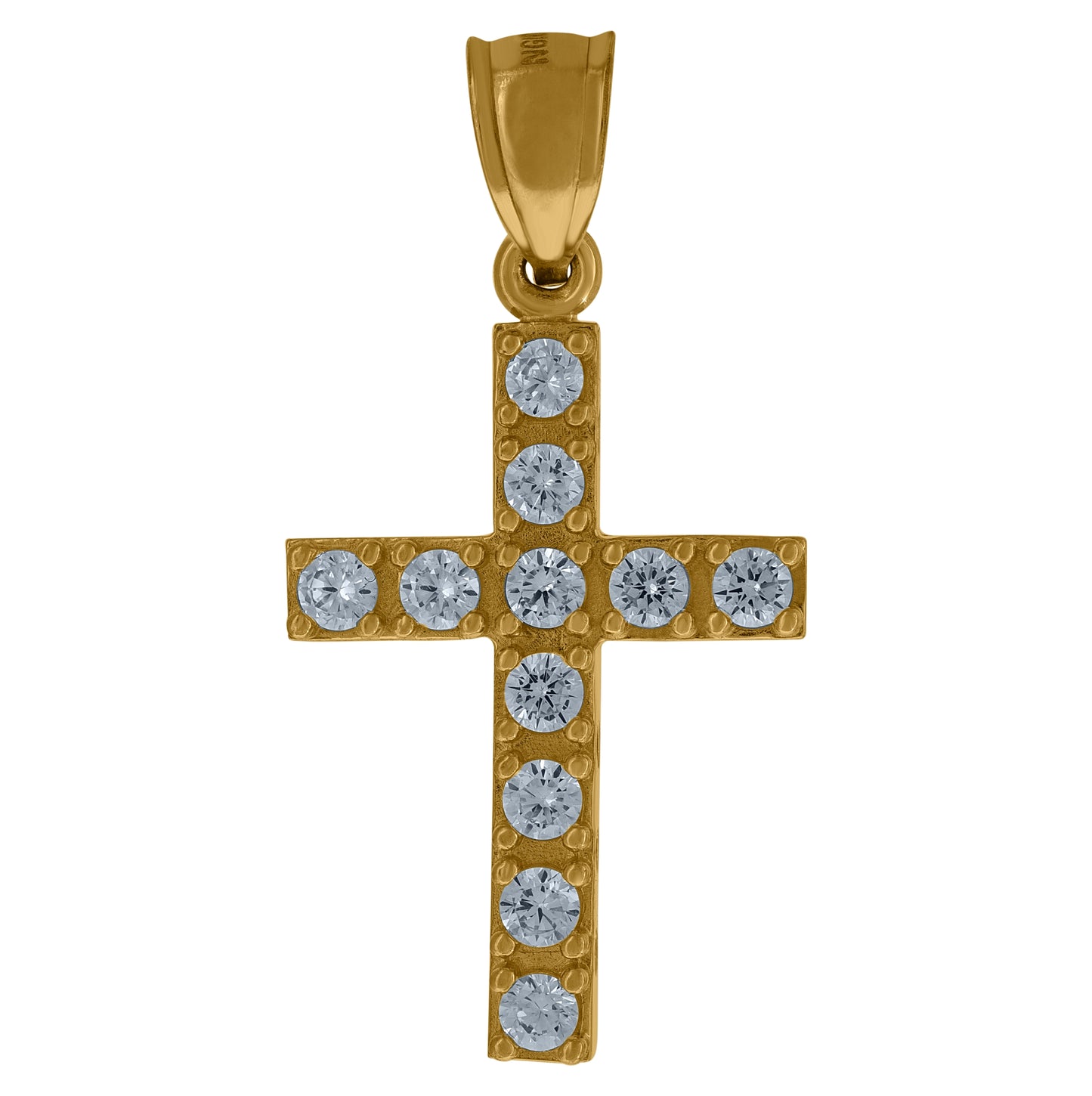 10K Yellow Gold Womens Mens Round Cubic Zirconia Cubic-Zirconia Cross Religious Charm Pendant