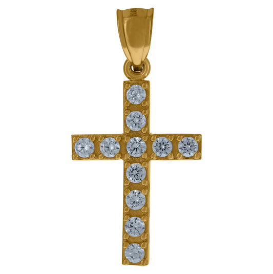 10K Yellow Gold Womens Mens Round Cubic Zirconia Cubic-Zirconia Cross Religious Charm Pendant