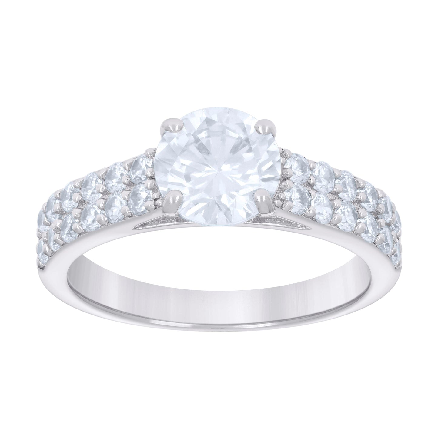 Sterling Silver Cubic-Zirconia Trio Bridal Anniversary Wedding Engagement Band Ring Set