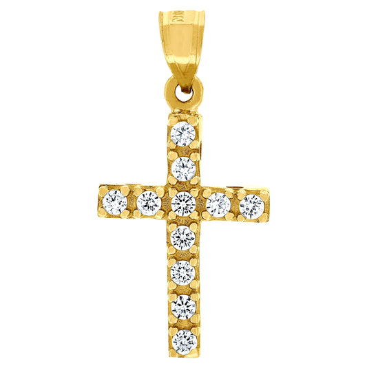 10K Yellow Gold Unisex Cubic Zirconia Cubic-Zirconia Cross Religious Charm Pendant
