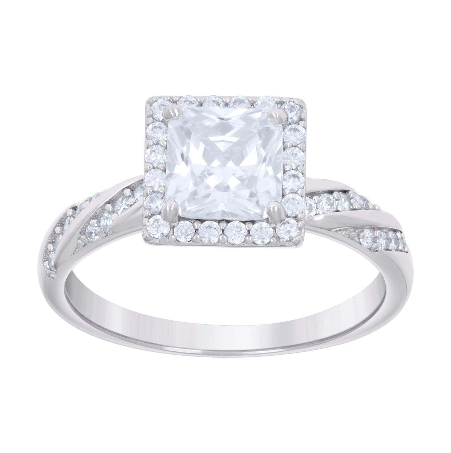 Sterling Silver Princess-Cut Round Cubic-Zirconia Trio Bridal Anniversary Wedding Engagement Band Ring Set