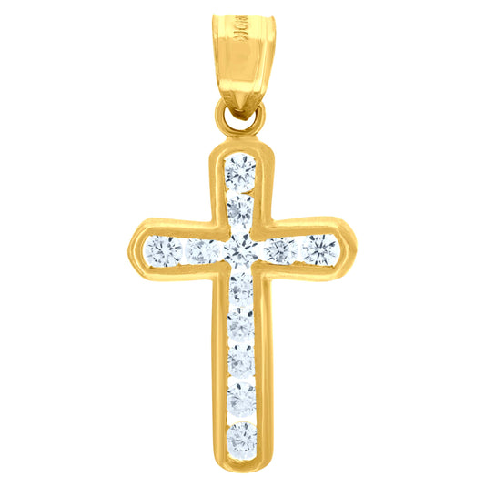 10K Yellow Gold Womens Round Cubic Zirconia Cubic-Zirconia Cross Pendant