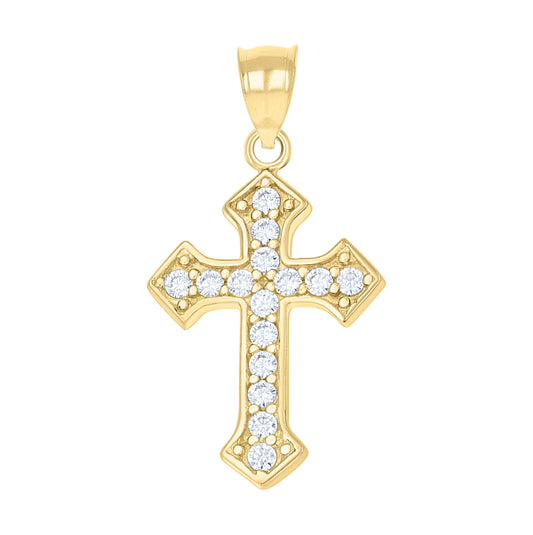 10K Yellow Gold Cubic-Zirconia Unisex Cross Religious Charm Pendant