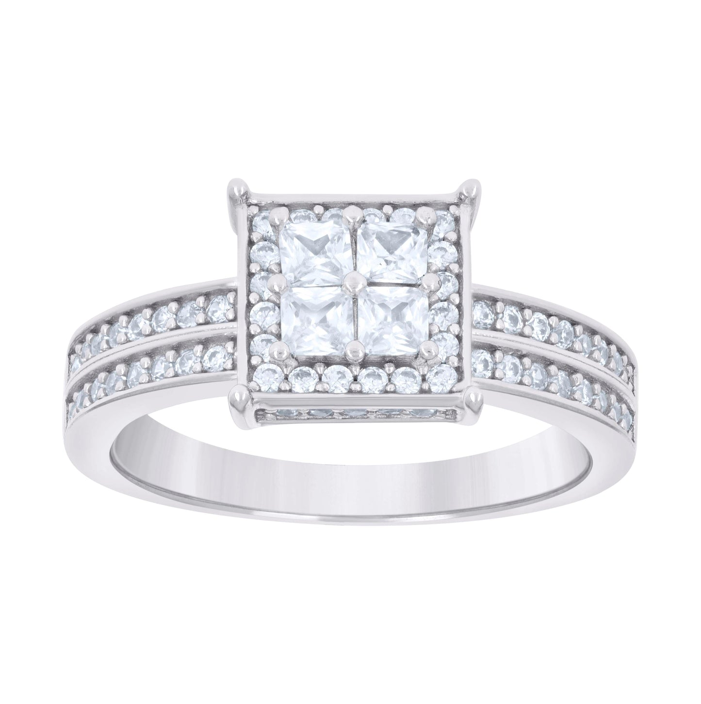 Sterling Silver Princess-Cut/Baguette Round Cubic-Zirconia Trio Bridal Anniversary Wedding Engagement Band Ring Set