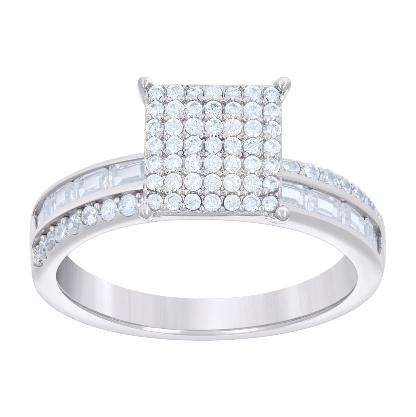 Sterling Silver Baguette Round Cubic-Zirconia Trio Bridal Anniversary Wedding Engagement Band Ring Set