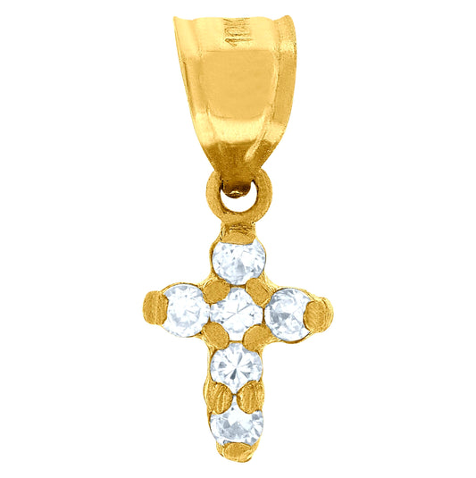 10K Yellow Gold Unisex Cubic Zirconia Cubic-Zirconia Cross Religious Charm Pendant