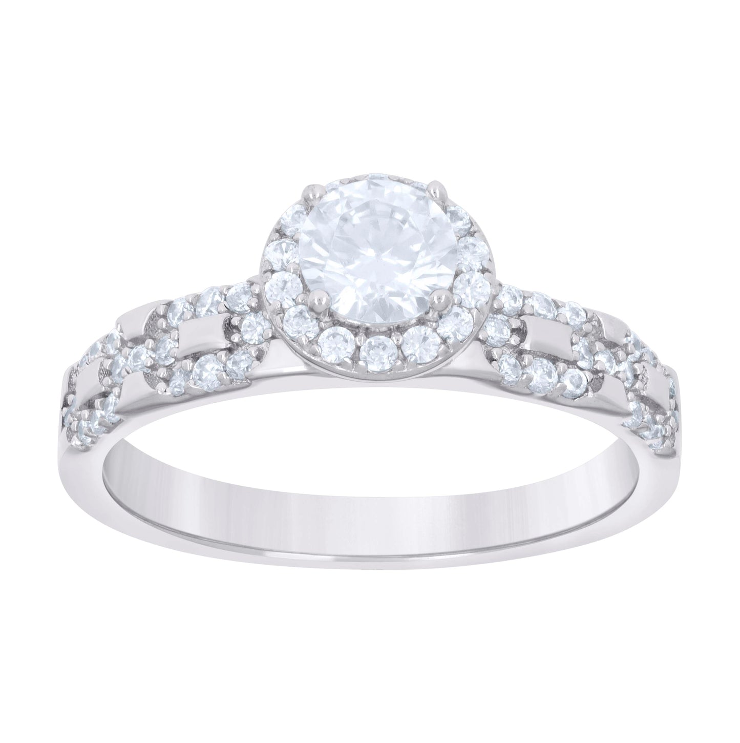 Sterling Silver Cubic-Zirconia Trio Bridal Anniversary Wedding Engagement Band Ring Set