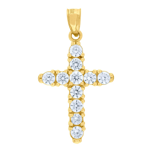 10K Yellow Gold Mens Women Cubic Zirconia Cubic-Zirconia Cross Religious Charm Pendant