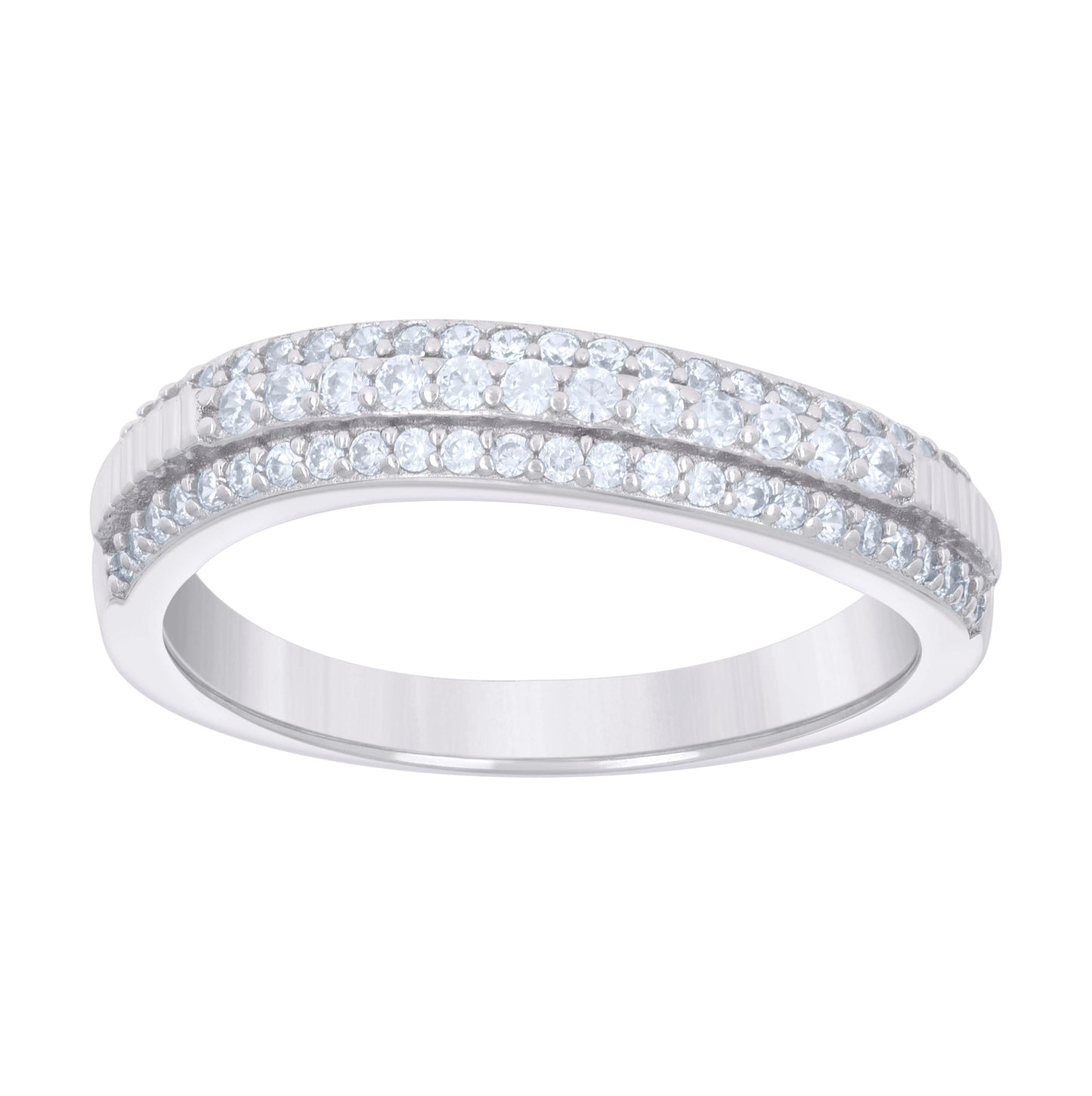 Sterling Silver Cubic-Zirconia Trio Bridal Anniversary Wedding Engagement Band Ring Set