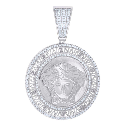 Sterling Silver Mens Cubic-Zirconia Medusa Egyptian Pendant
