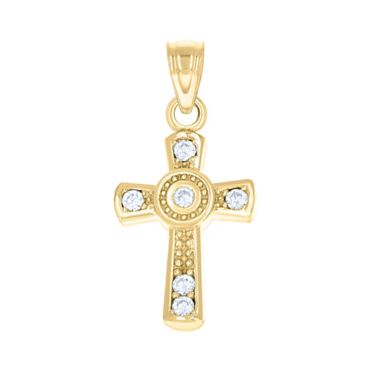 10K Yellow Gold Womens Round Cubic Zirconia Cubic-Zirconia Cross Pendant