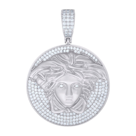 Sterling Silver Mens Cubic-Zirconia Medusa Egyptian Pendant