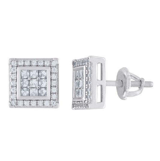 Sterling Silver Or Yellow-Tone Womens Moissanite 0.44Ct Square Stud Earrings