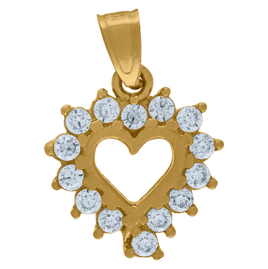 10K Yellow Gold Womens Cubic Zirconia Cubic-Zirconia Love Heart Charm Pendant