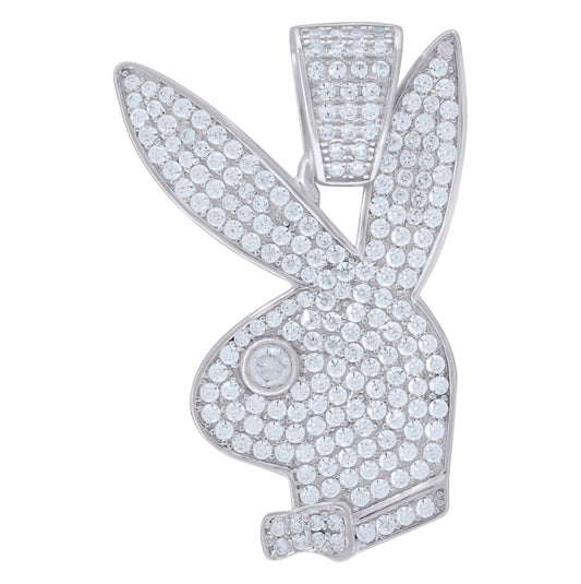 Sterling Silver Mens 1.68 Cttw Moissanite Play Boy Symbol Charm Pendant