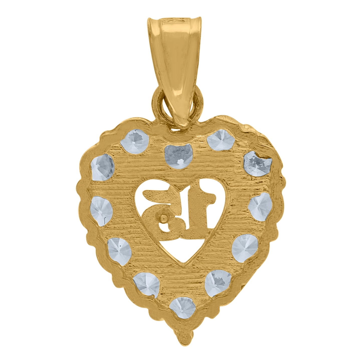 10K Two-Tone Gold Womens Cubic Zirconia Cubic-Zirconia Sweet 15 Heart Charm Pendant