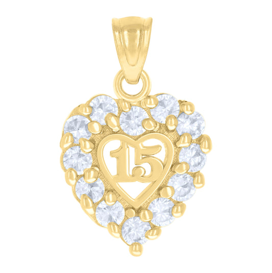 10K Two-Tone Gold Womens Cubic Zirconia Cubic-Zirconia Sweet 15 Heart Charm Pendant