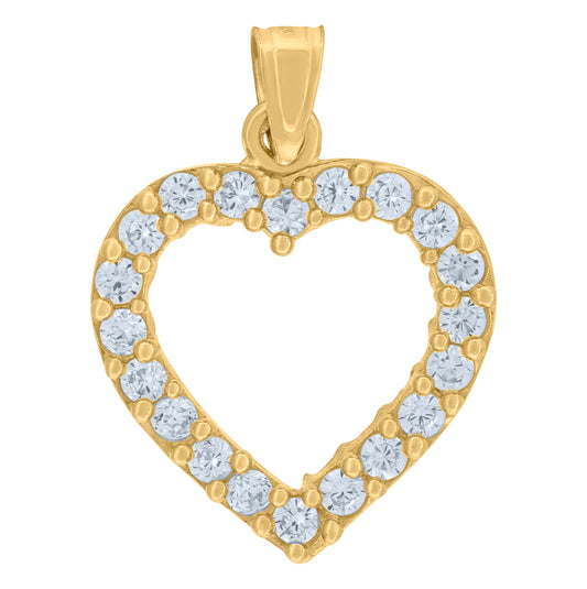 10K Yellow Gold Womens Cubic Zirconia Cubic-Zirconia Open Heart Charm Pendant