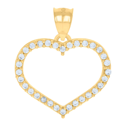 10K Yellow Gold Womens Cubic Zirconia Cubic-Zirconia Open Heart Charm Pendant