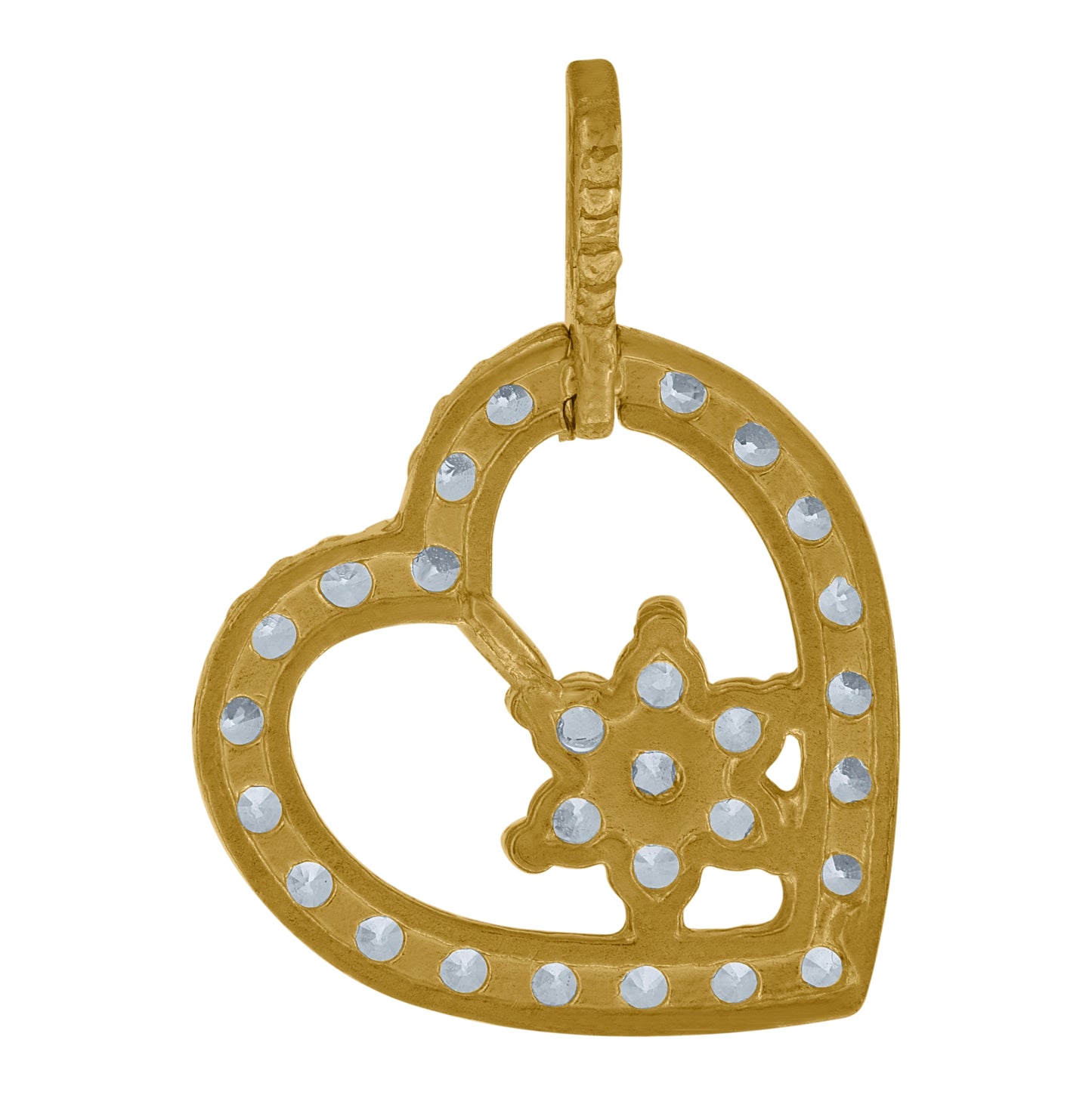 10K Yellow Gold Cubic-Zirconia Womens Flower Heart Charm Pendant