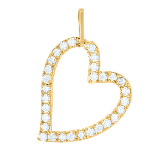 10K Yellow Gold Womens Cubic Zirconia Cubic-Zirconia Open Heart Charm Pendant