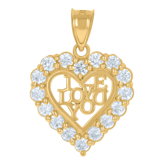10K Two-Tone Gold Womens Cubic Zirconia Cubic-Zirconia I Love You Heart Charm Pendant