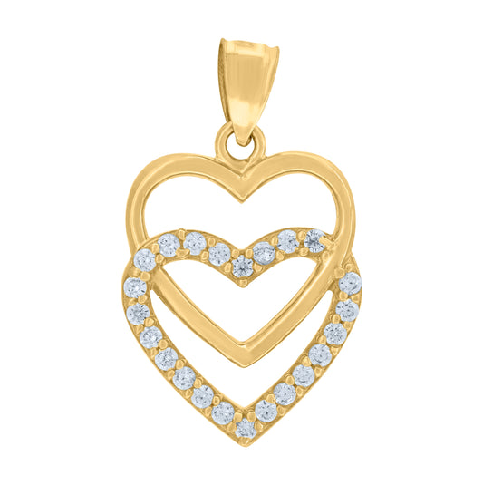 10K Yellow Gold Unisex Cubic Zirconia Cubic-Zirconia Interlocked Hearts Charm Pendant