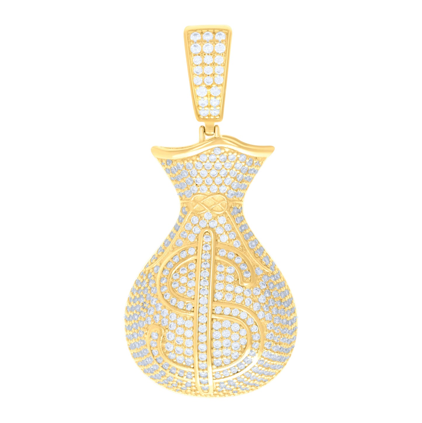 Sterling Silver Mens Cubic-Zirconia Money Bag Currency Charm Pendant