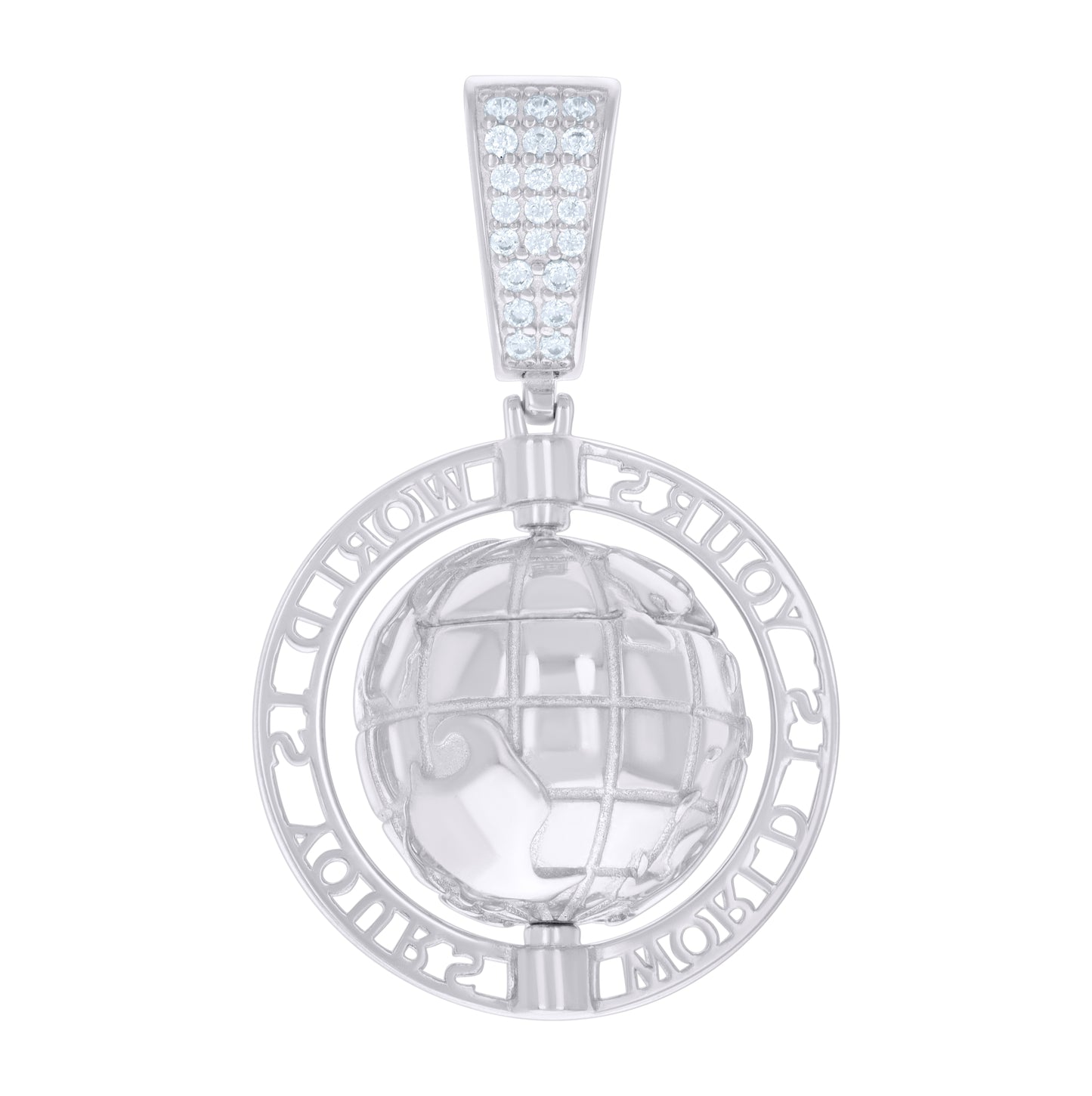 Sterling Silver Mens Cubic-Zirconia World Is Yours World Map Pendant