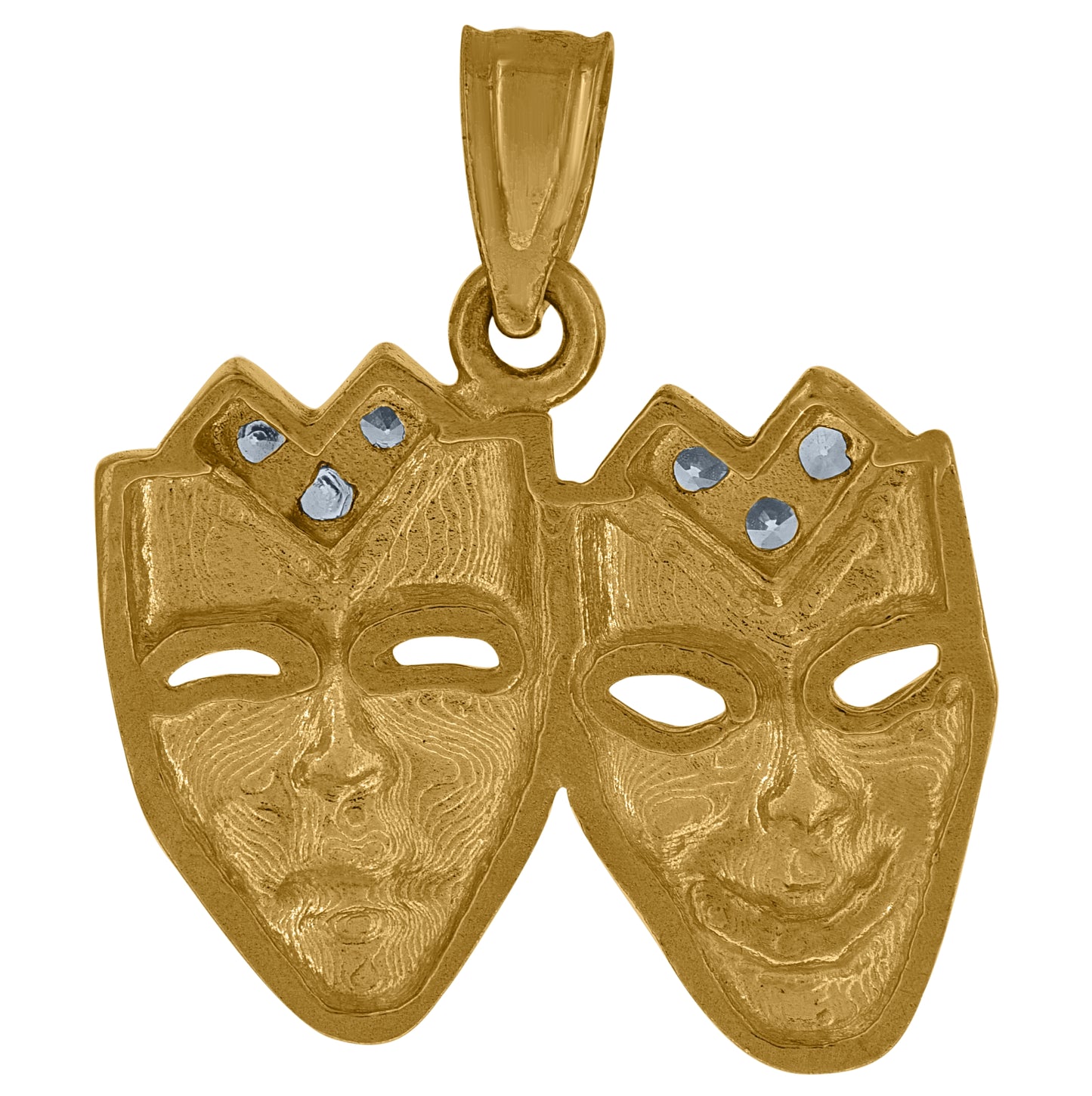 10K Two-Tone Gold Cubic-Zirconia Unisex Double Mask Charm Pendant
